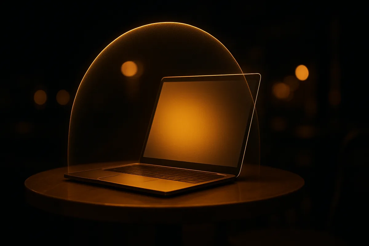 Laptop protected by Secure Paid VPN on public café Wi-Fi — the most common moment people need a VPN